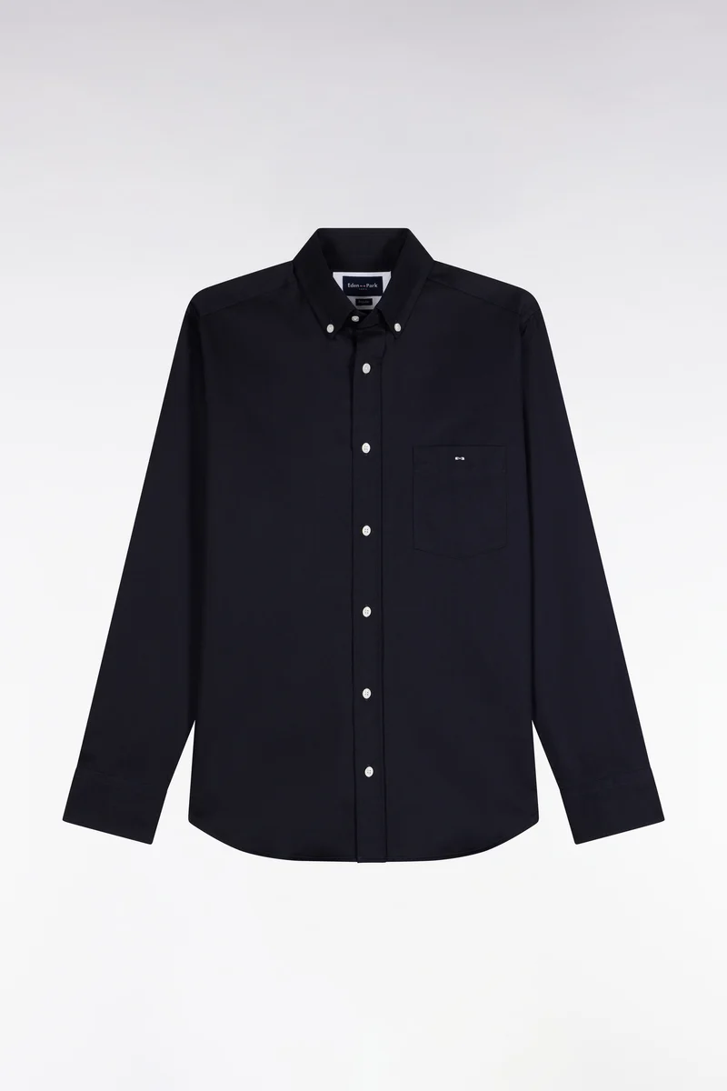 Chemise en piqué de coton marine coupe droite