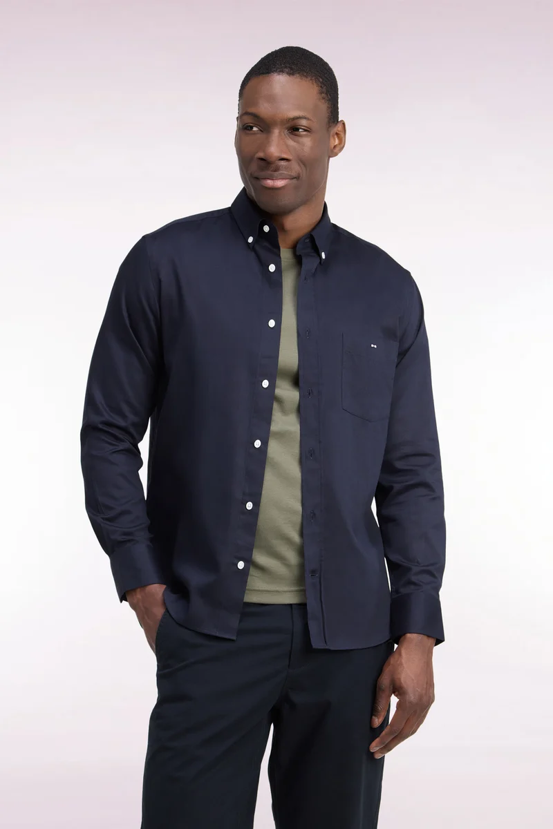Chemise en piqué de coton marine coupe droite