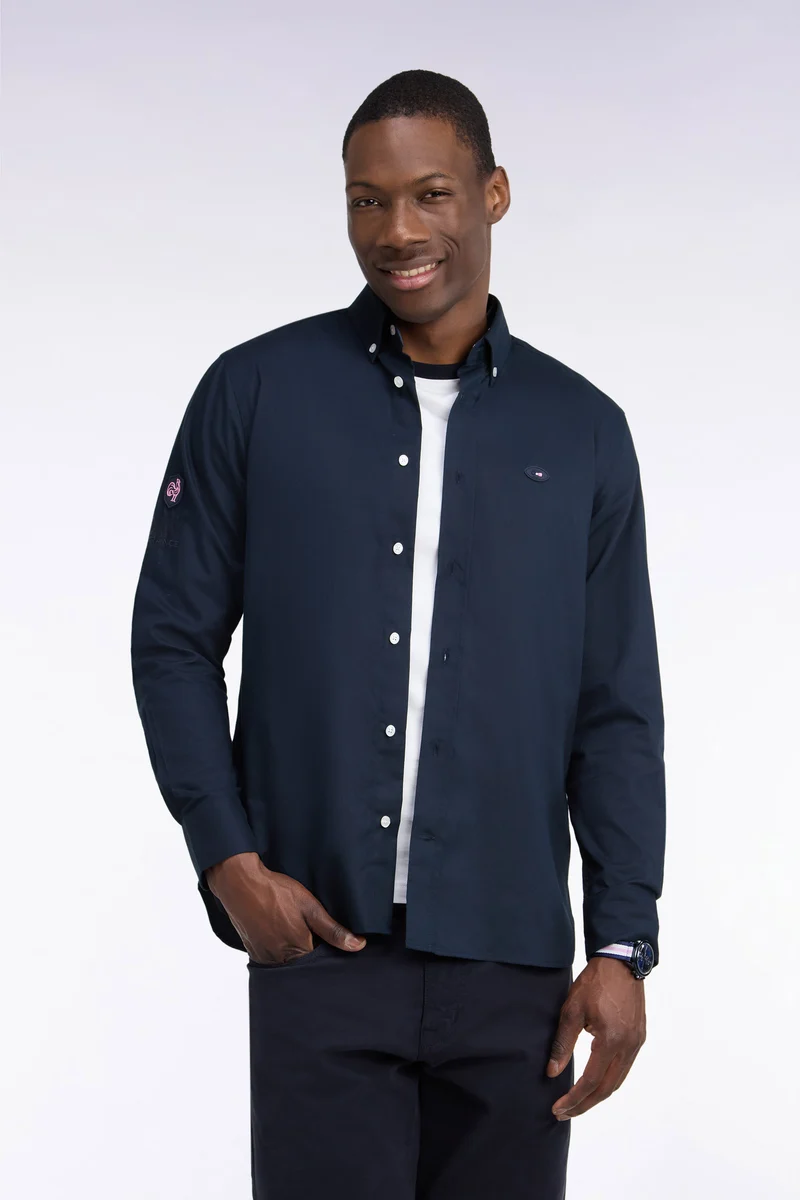 Chemise XV de France en coton marine patch dos coupe droite