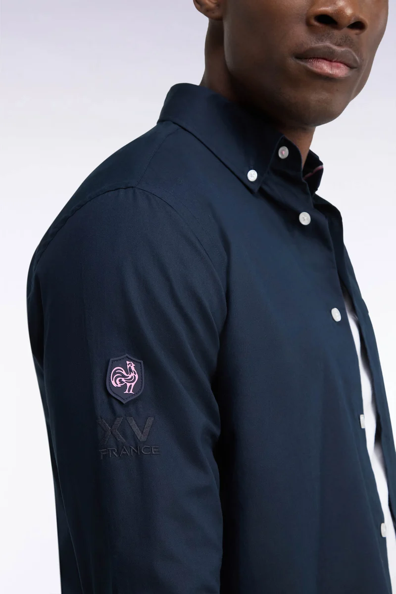 Chemise XV de France en coton marine patch dos coupe droite