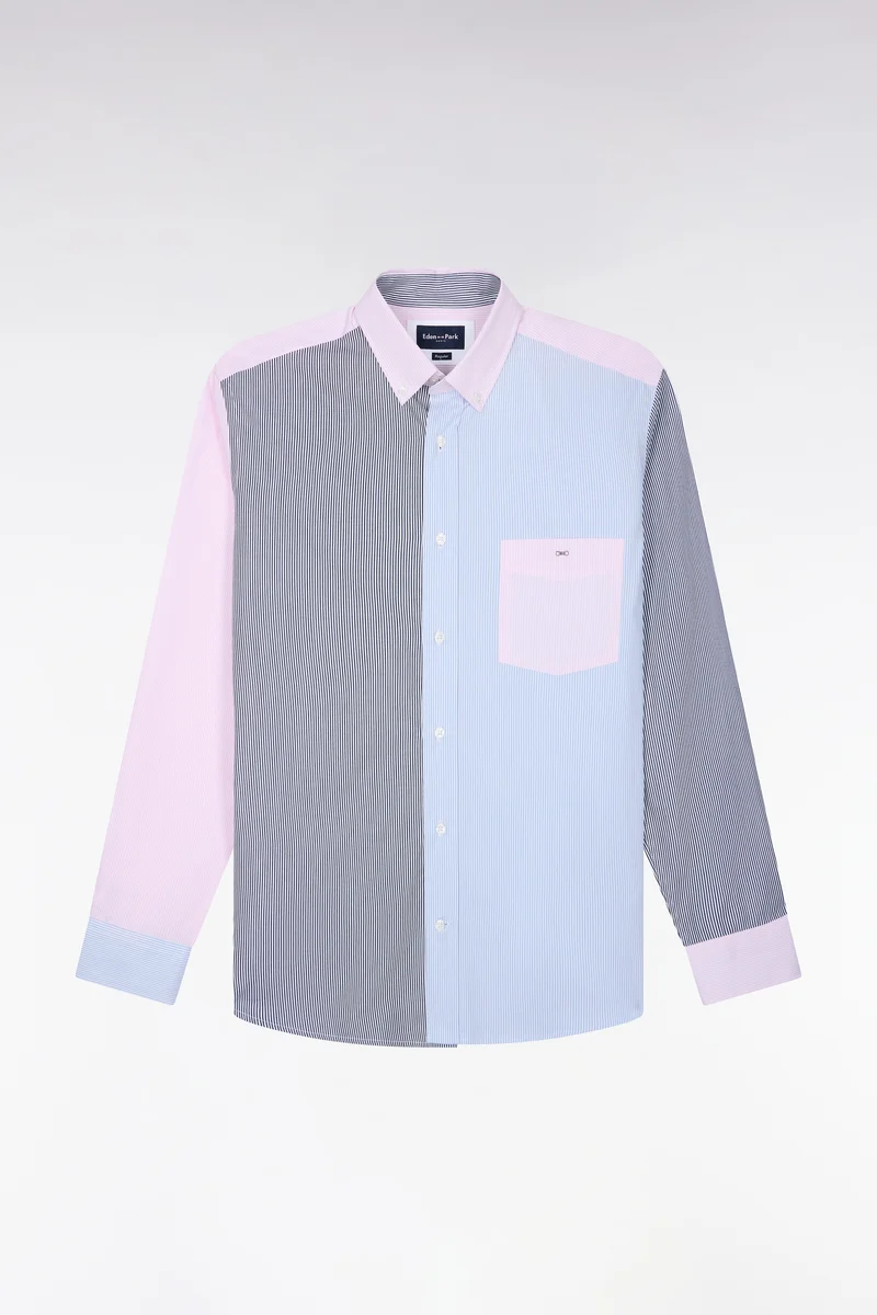 Chemise rayée en coton tricolore coupe droite