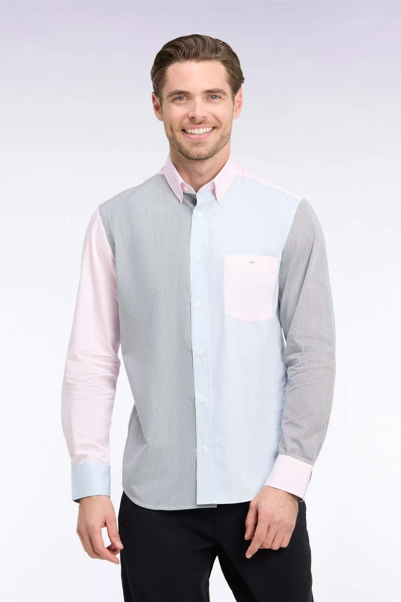 Chemise rayée en coton tricolore coupe droite