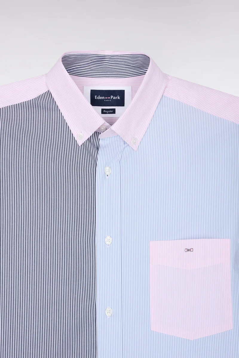 Chemise rayée en coton tricolore coupe droite