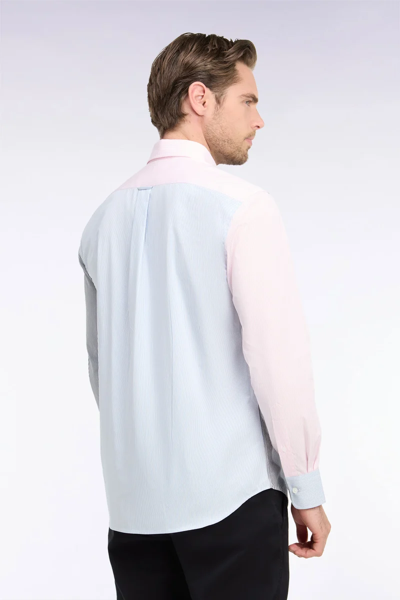 Chemise rayée en coton tricolore coupe droite