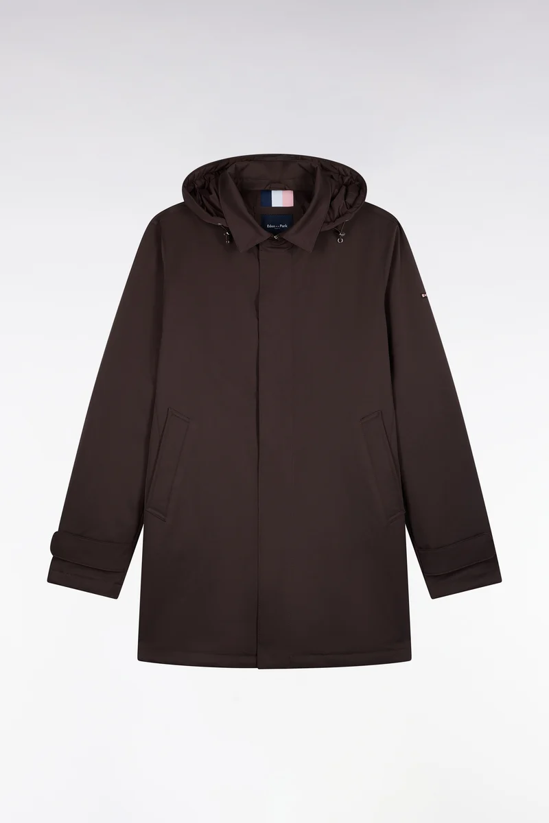 Imperméable en nylon marron à capuche amovible