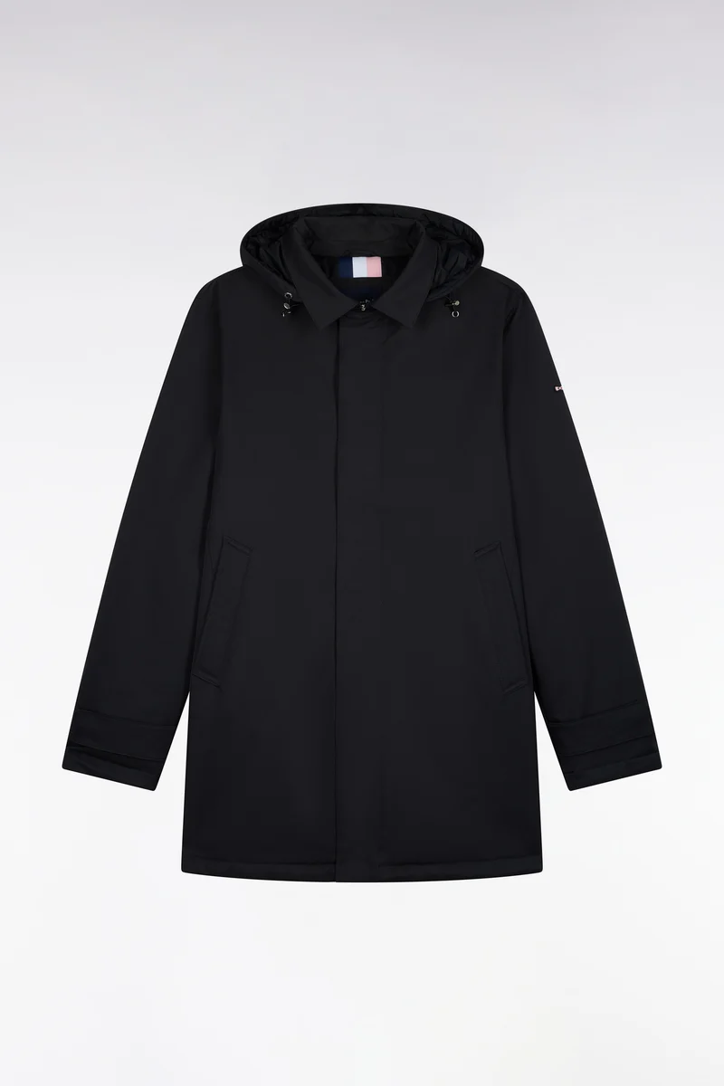 Imperméable en nylon noir à capuche amovible