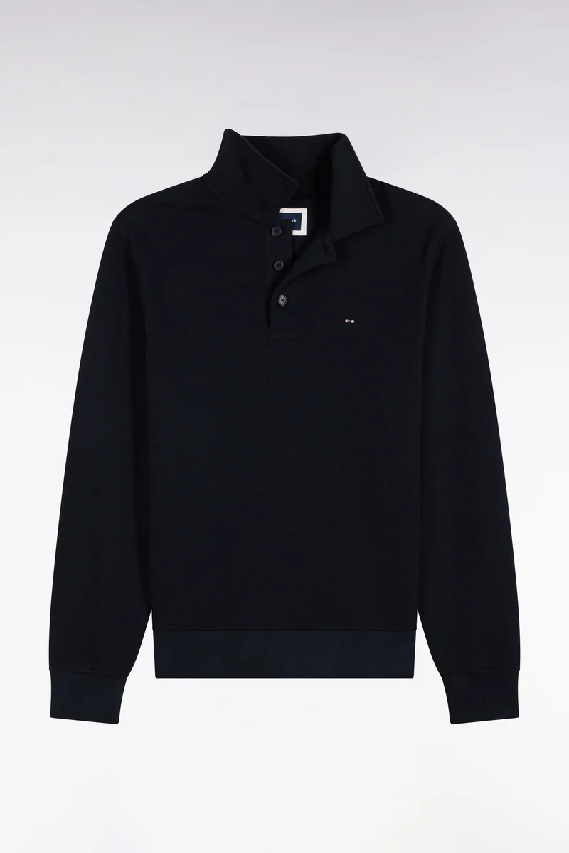 Sweatshirt col polo en coton marine coupe droite