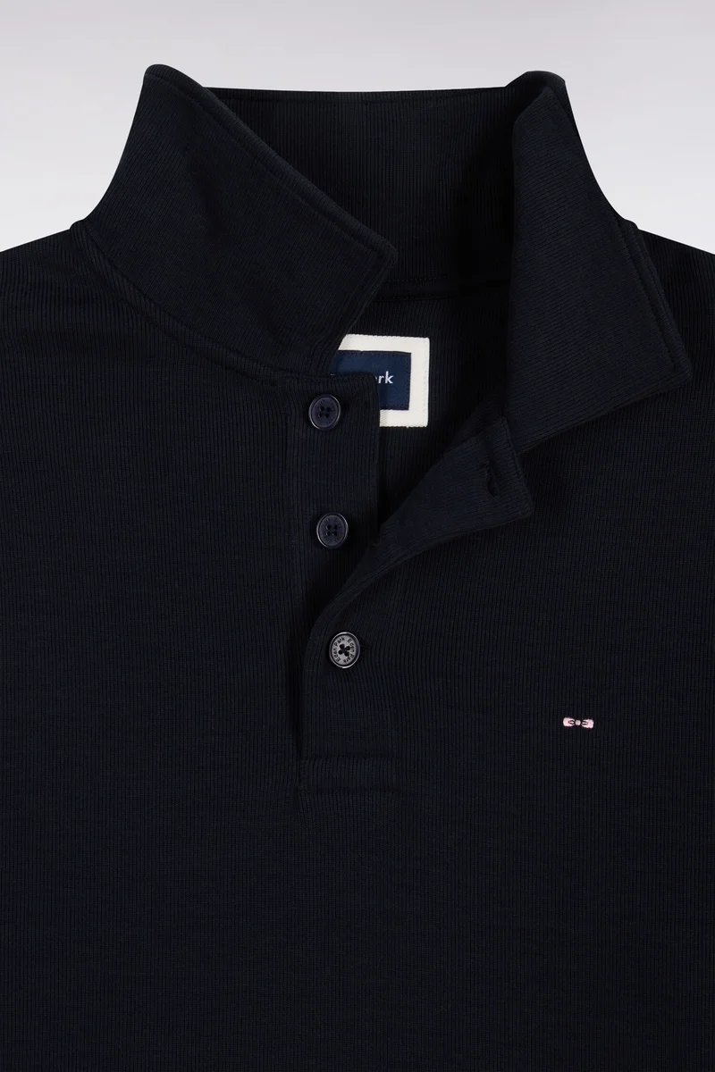 Sweatshirt col polo en coton marine coupe droite