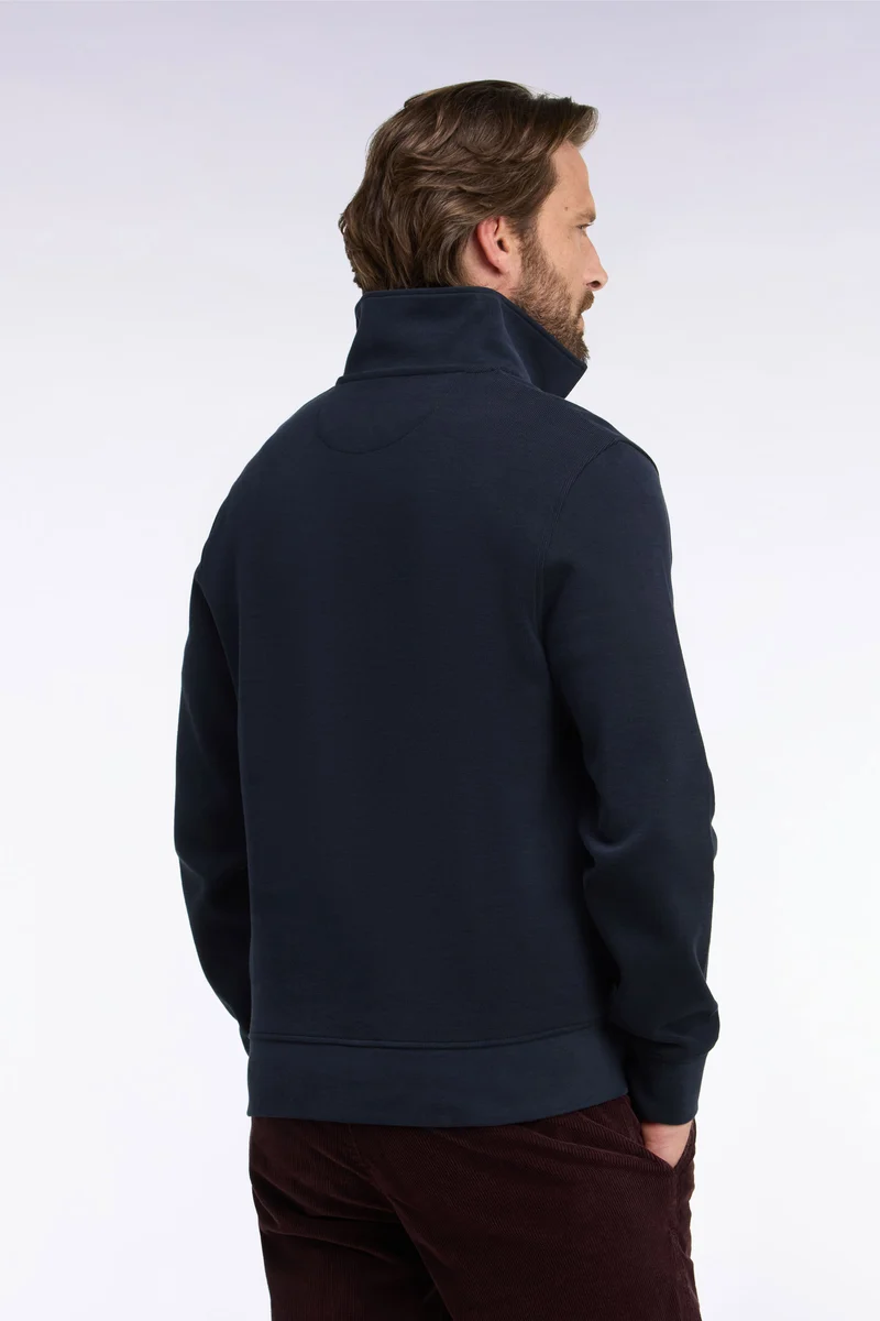 Sweatshirt col polo en coton marine coupe droite