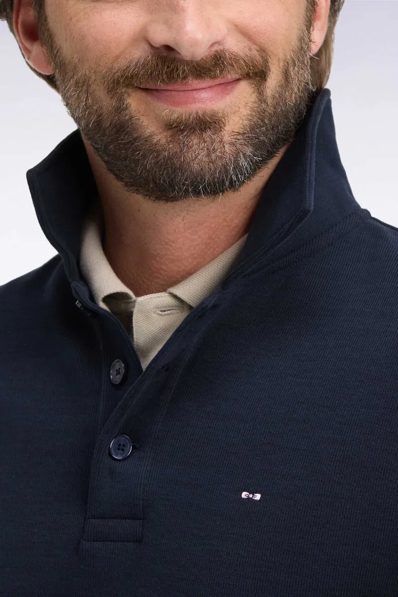 Sweatshirt col polo en coton marine coupe droite