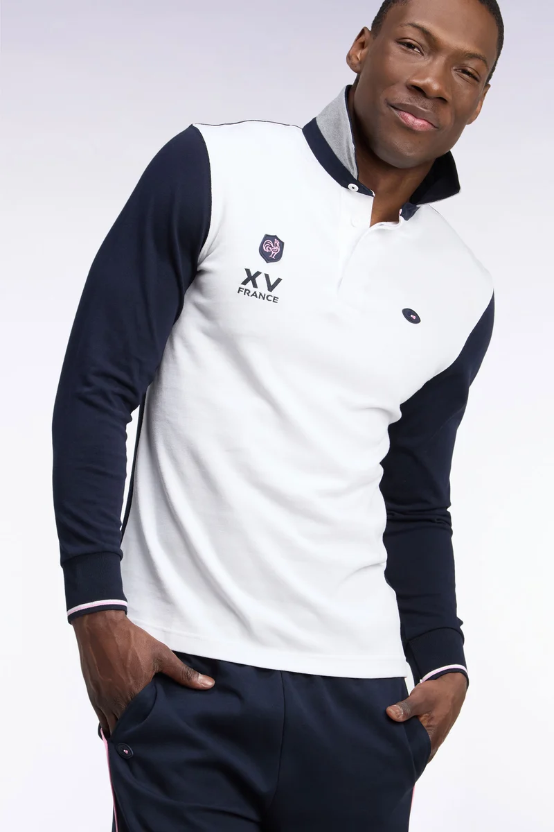 Maillot manches longues en jersey de coton marine et blanc XV de France