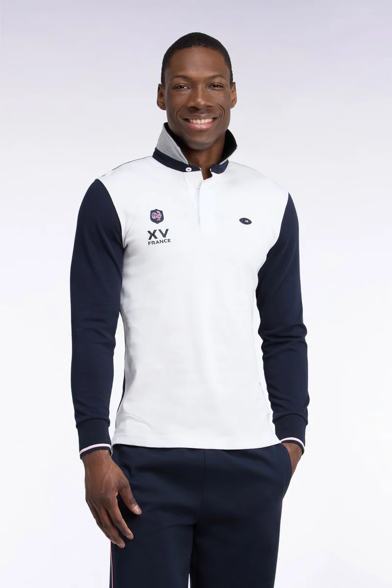Maillot manches longues en jersey de coton marine et blanc XV de France