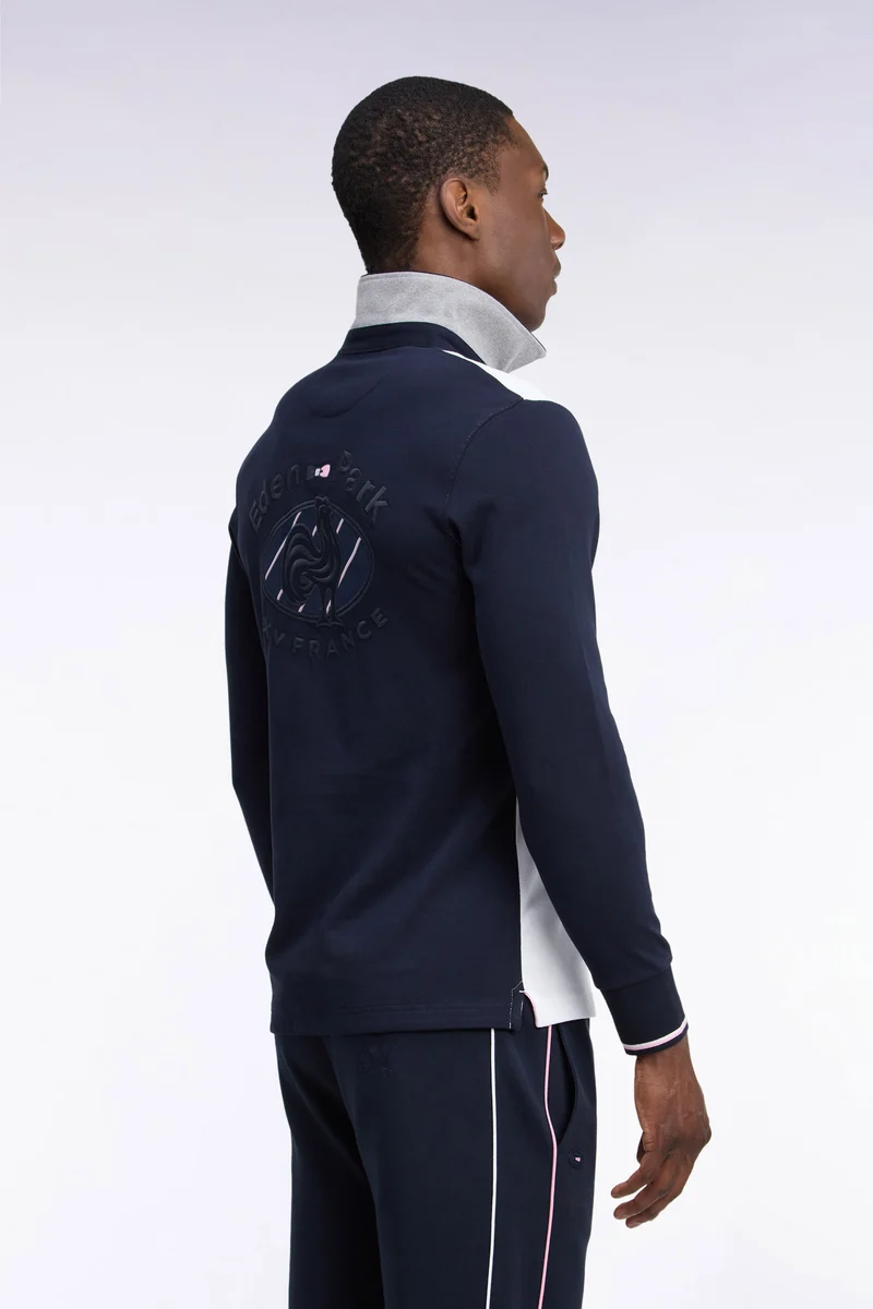 Maillot manches longues en jersey de coton marine et blanc XV de France