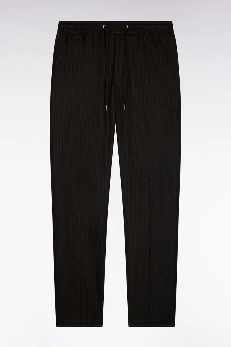 Pantalon à taille élastiquée façon flanelle rayée marron