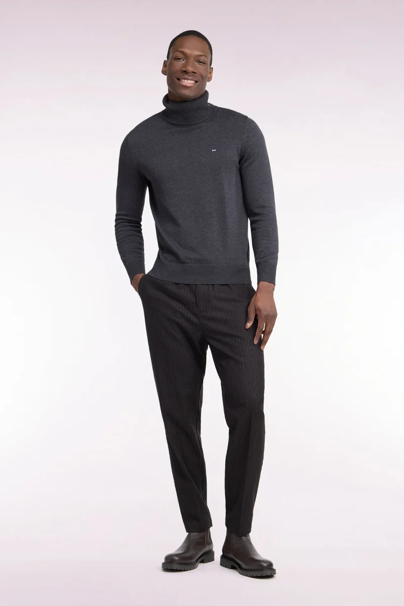 Pantalon à taille élastiquée façon flanelle rayée marron