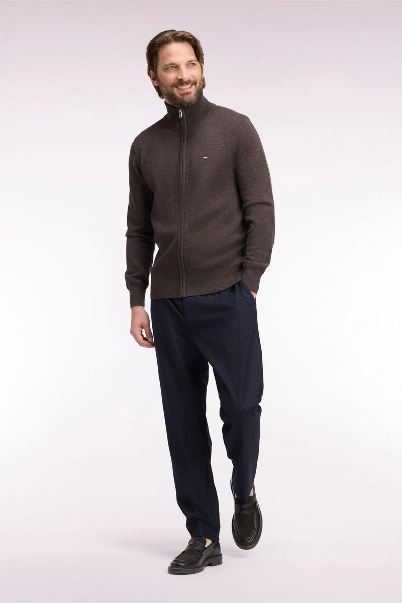 Pantalon à taille élastiquée façon flanelle rayée marine
