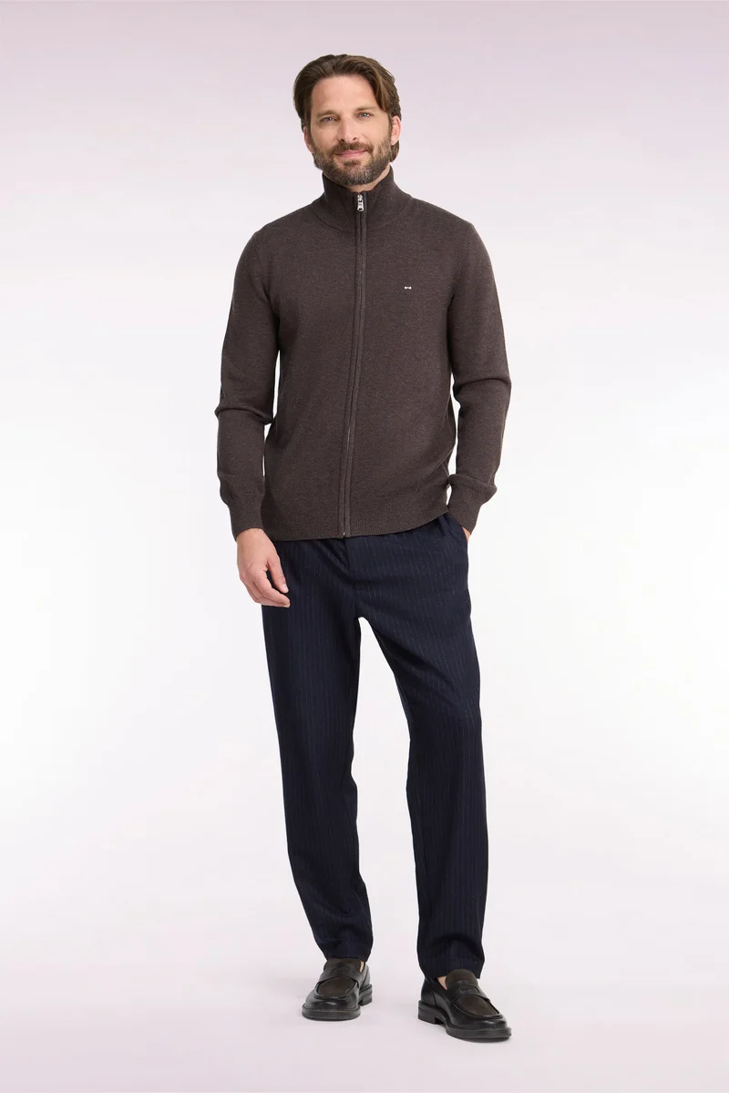Pantalon à taille élastiquée façon flanelle rayée marine