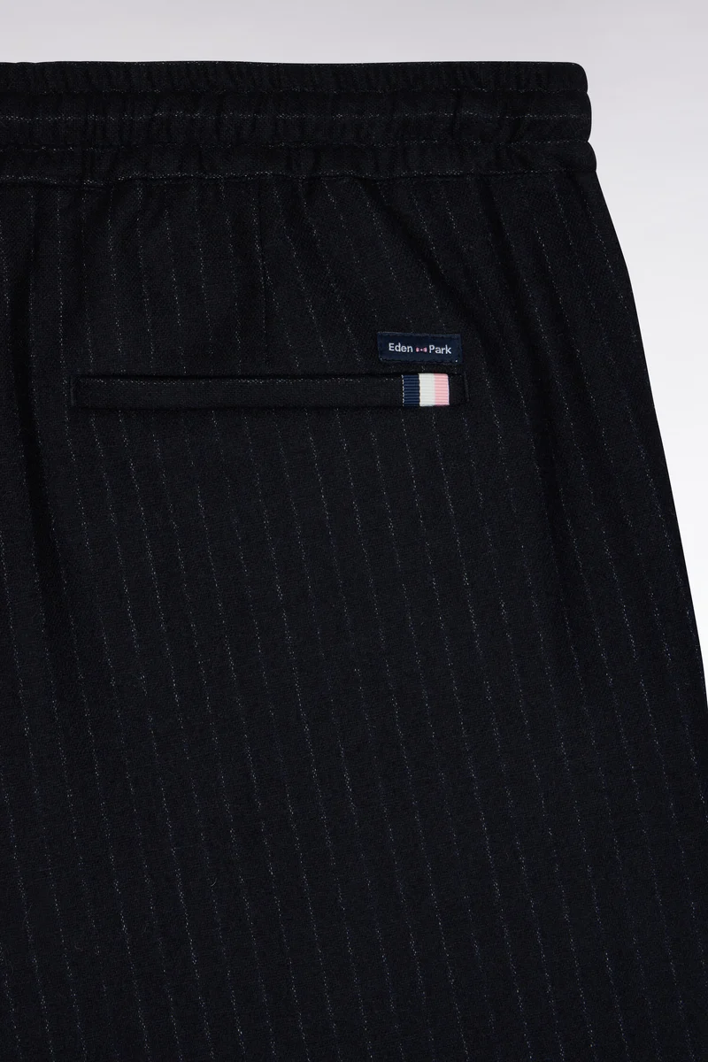Pantalon à taille élastiquée façon flanelle rayée marine