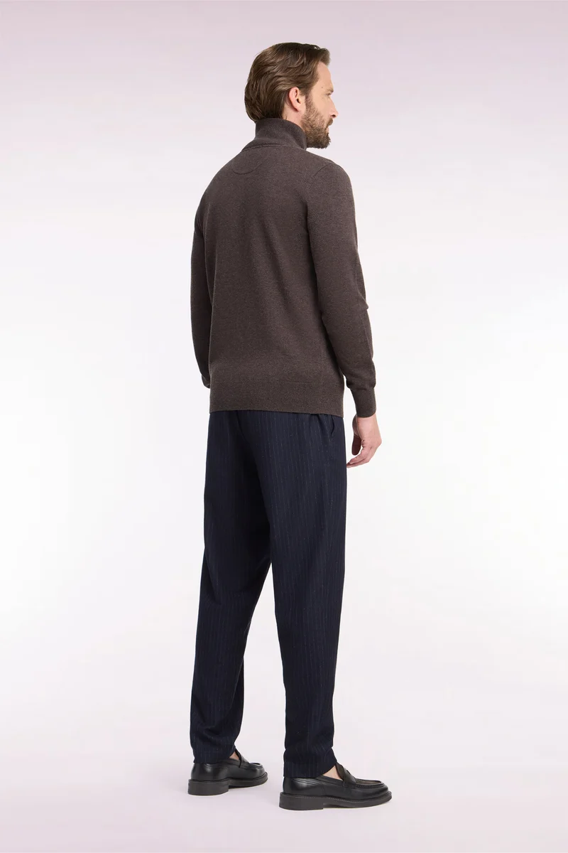 Pantalon à taille élastiquée façon flanelle rayée marine