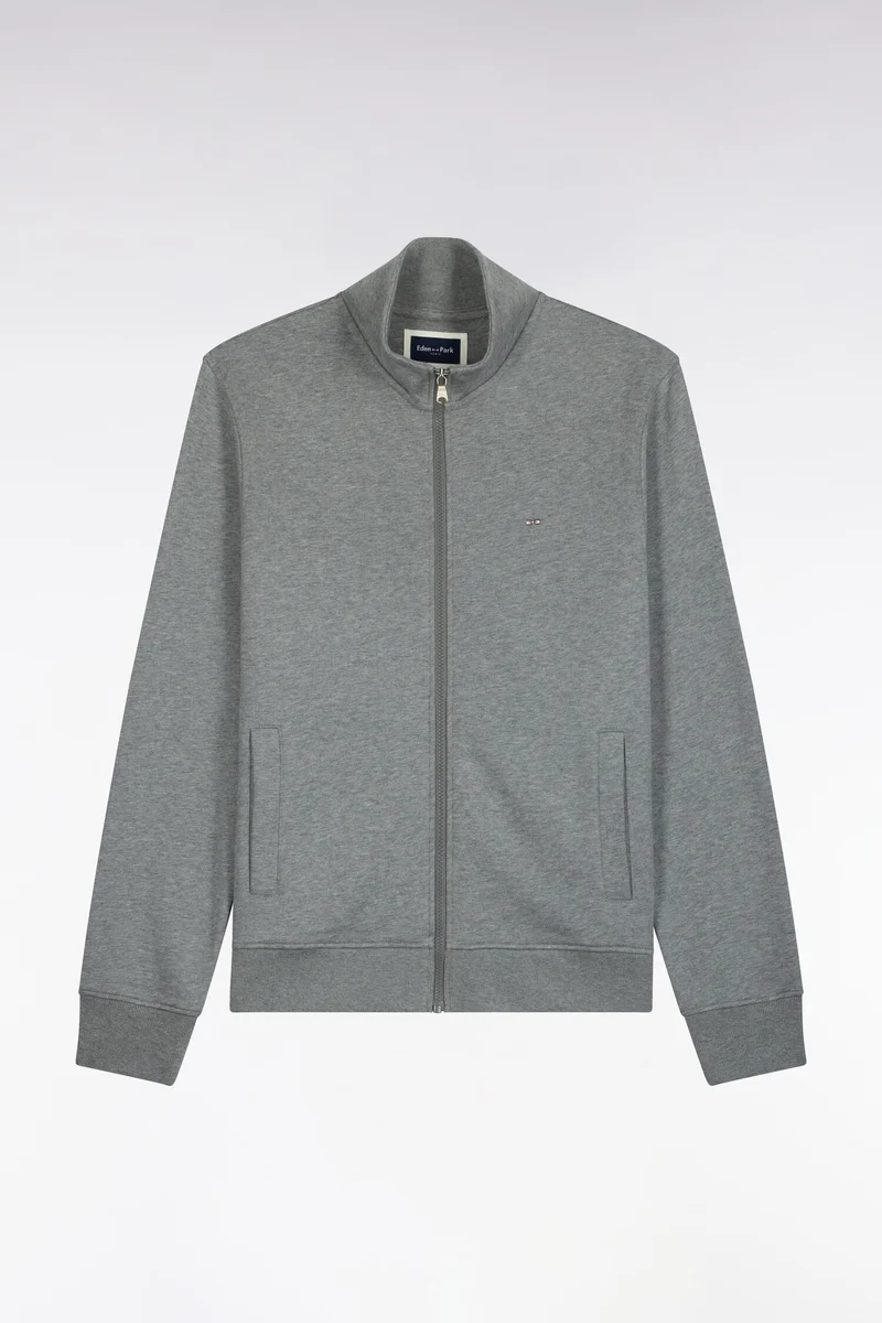 Sweatshirt zippé à col camionneur en coton gris coupe droite