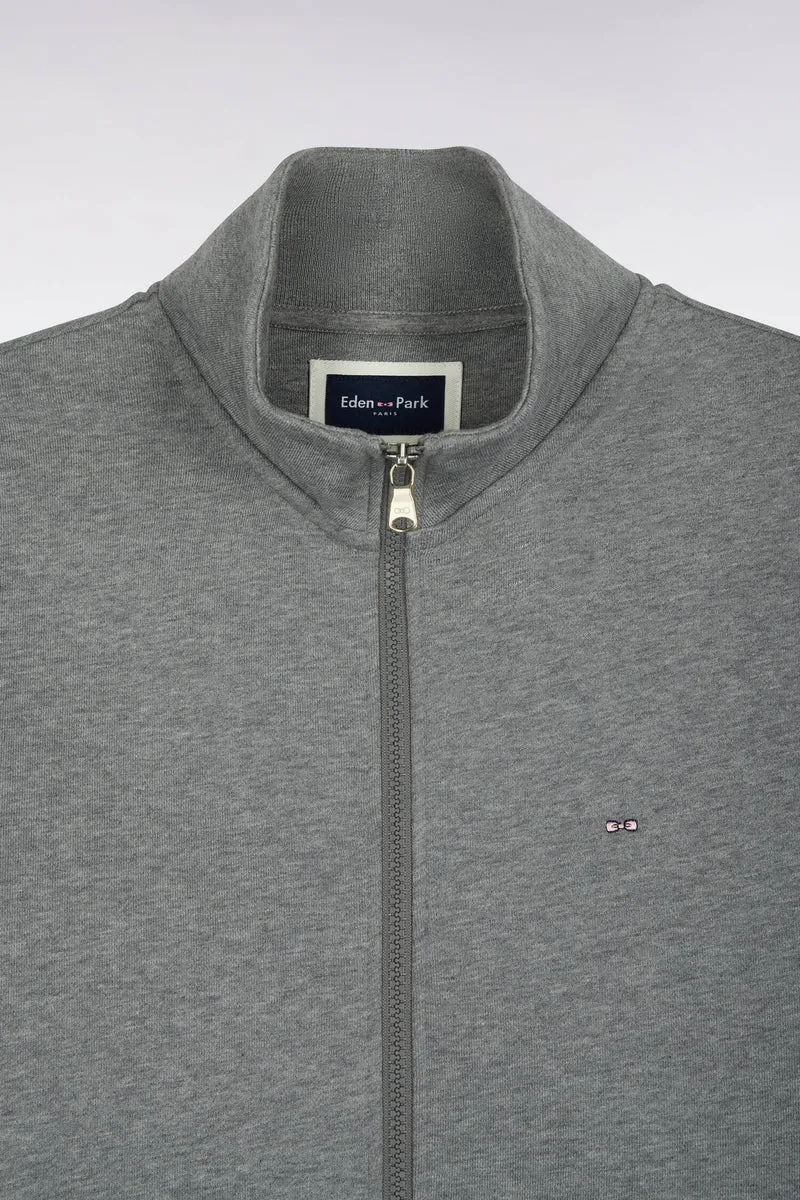 Sweatshirt zippé à col camionneur en coton gris coupe droite