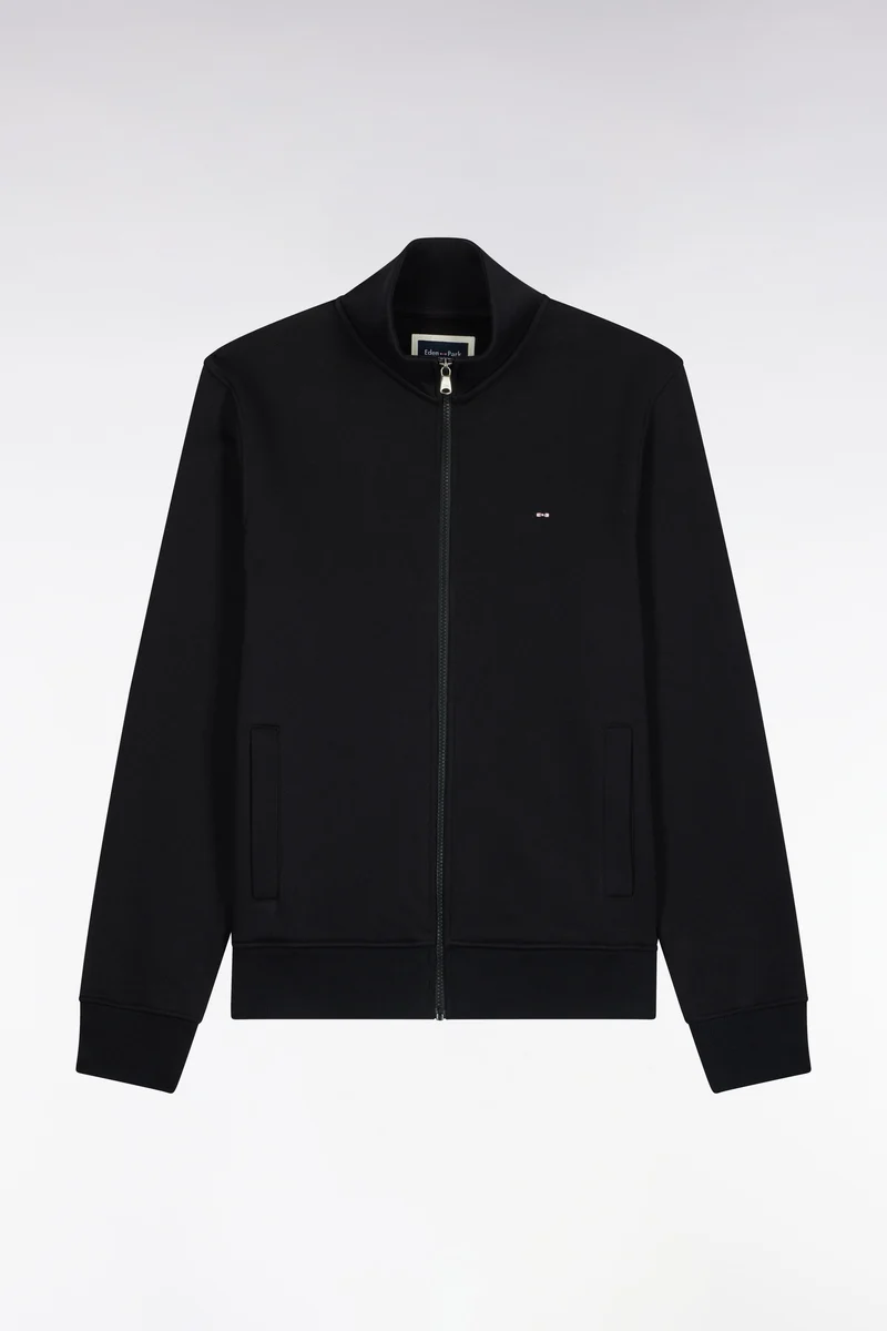 Sweatshirt zippé à col camionneur en coton noir coupe droite