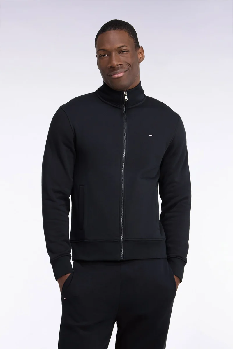 Sweatshirt zippé à col camionneur en coton noir coupe droite