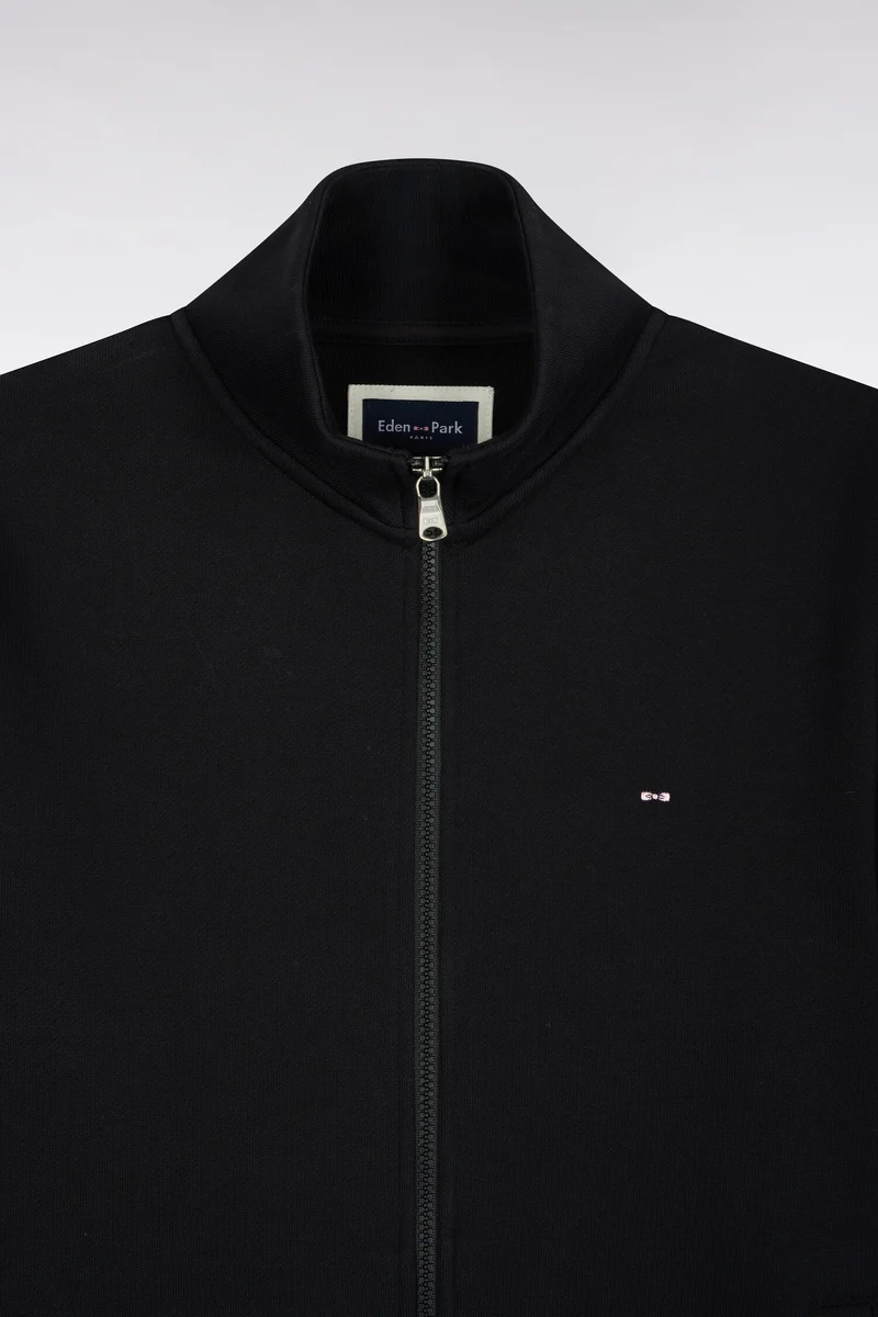 Sweatshirt zippé à col camionneur en coton noir coupe droite
