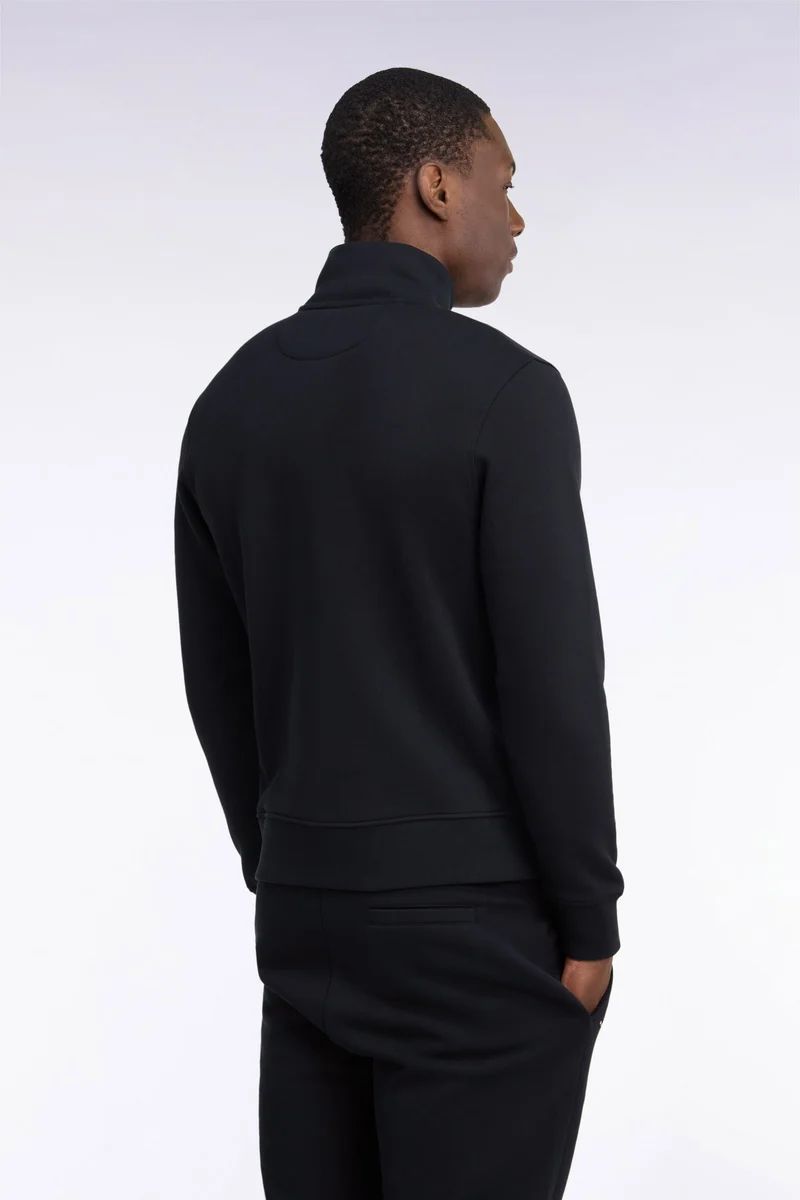 Sweatshirt zippé à col camionneur en coton noir coupe droite