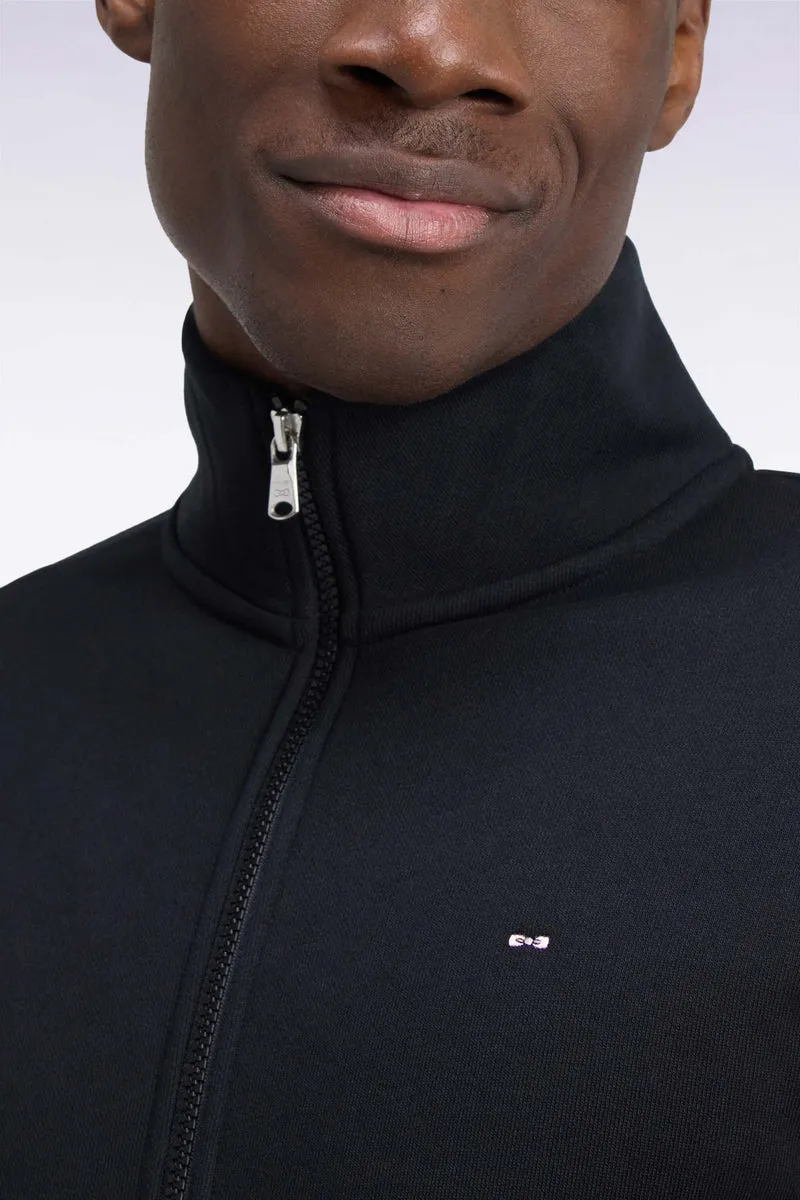 Sweatshirt zippé à col camionneur en coton noir coupe droite