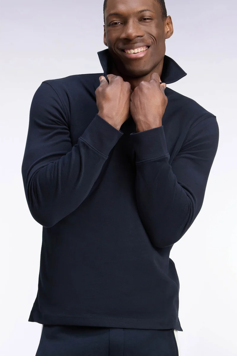 Maillot manches longues en jersey coton marine brodé