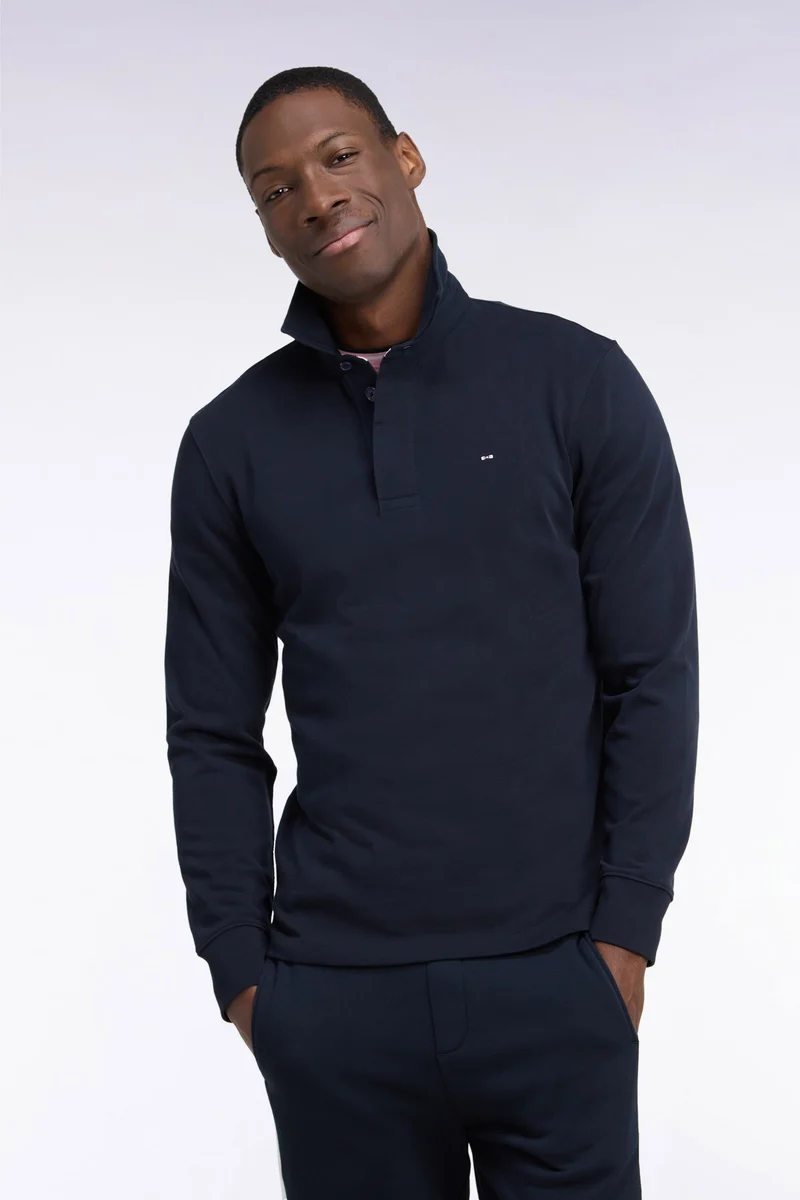 Maillot manches longues en jersey coton marine brodé