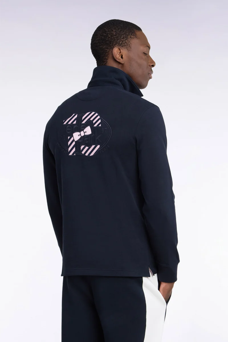 Maillot manches longues en jersey coton marine brodé