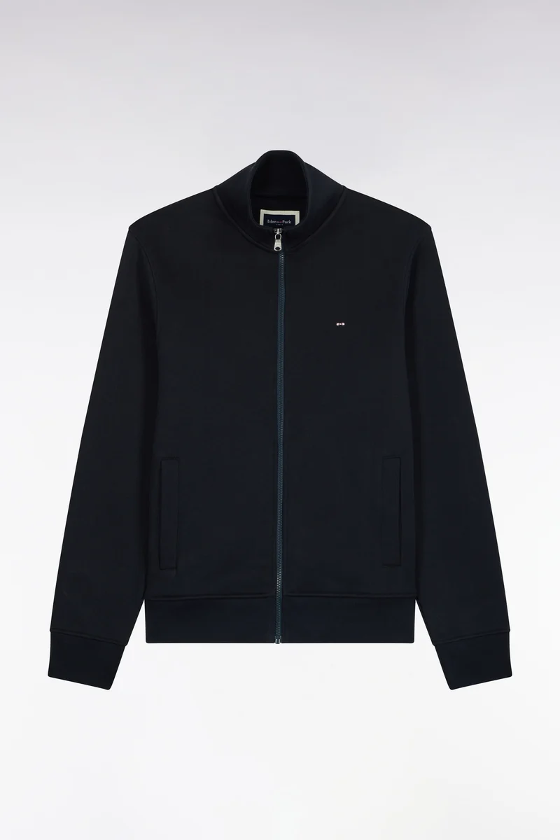Sweatshirt zippé à col camionneur en coton marine coupe droite