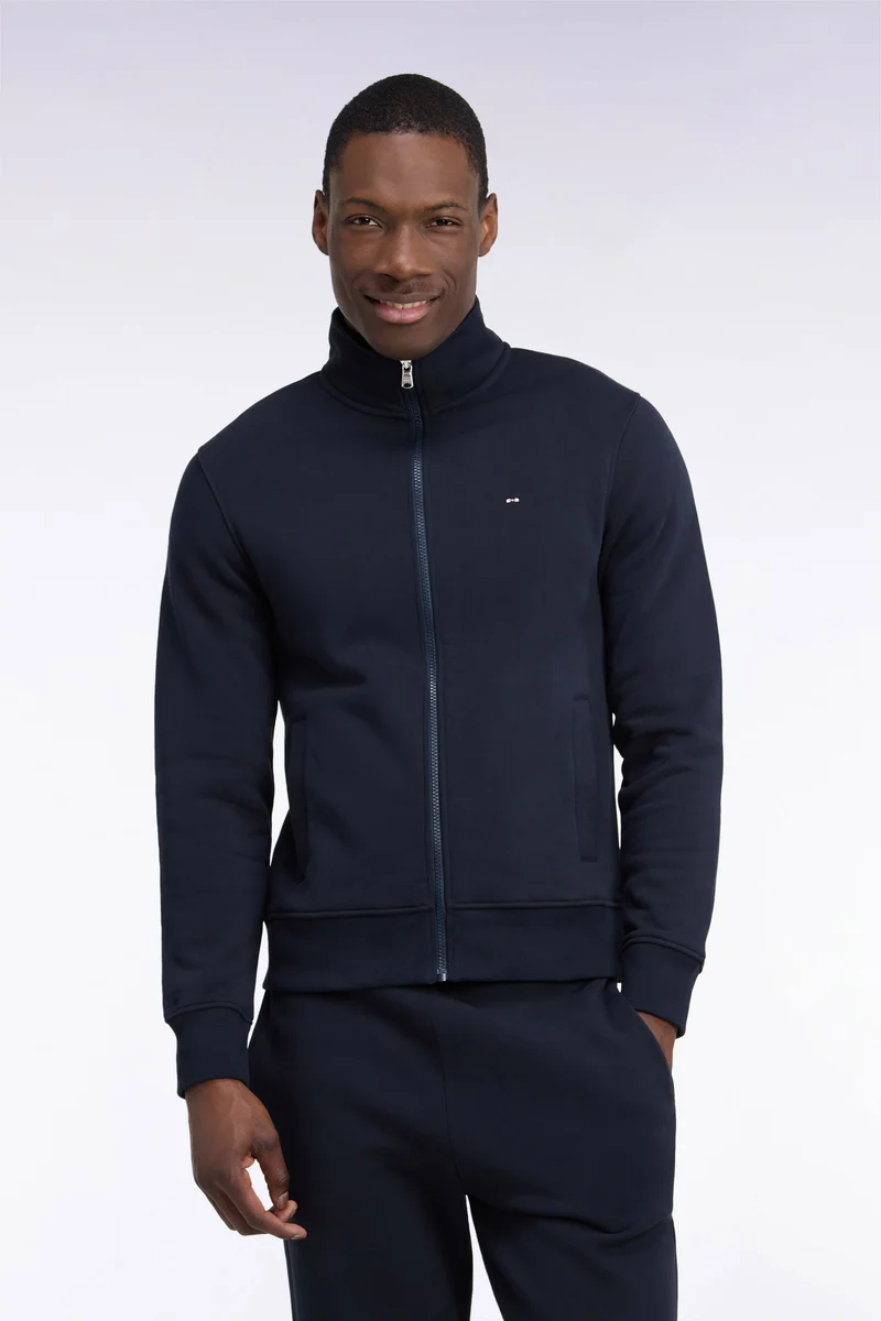Sweatshirt zippé à col camionneur en coton marine coupe droite