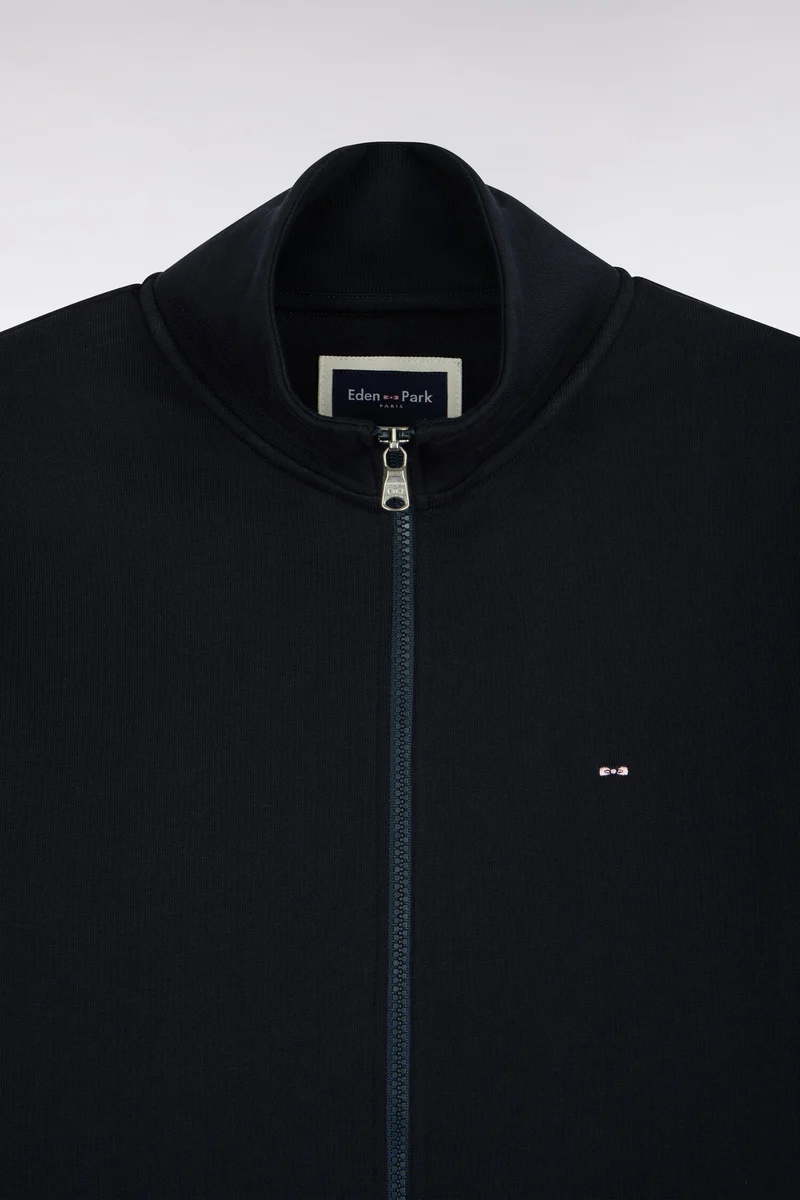 Sweatshirt zippé à col camionneur en coton marine coupe droite