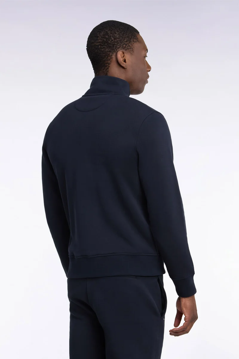 Sweatshirt zippé à col camionneur en coton marine coupe droite