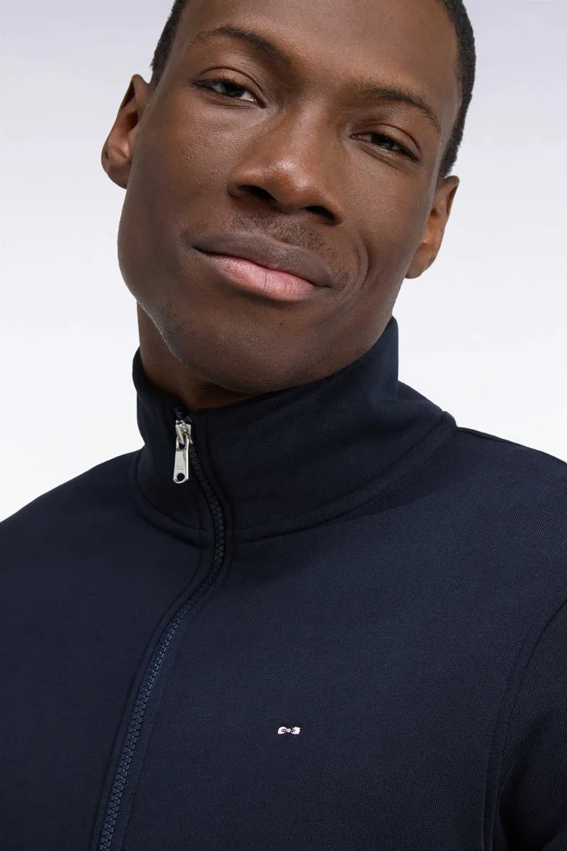 Sweatshirt zippé à col camionneur en coton marine coupe droite