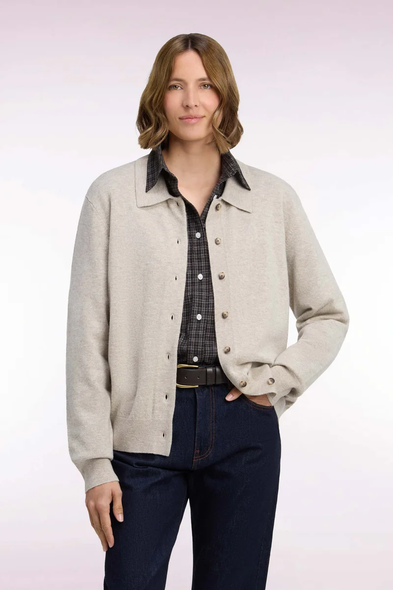Cardigan en laine vierge et cachemire beige