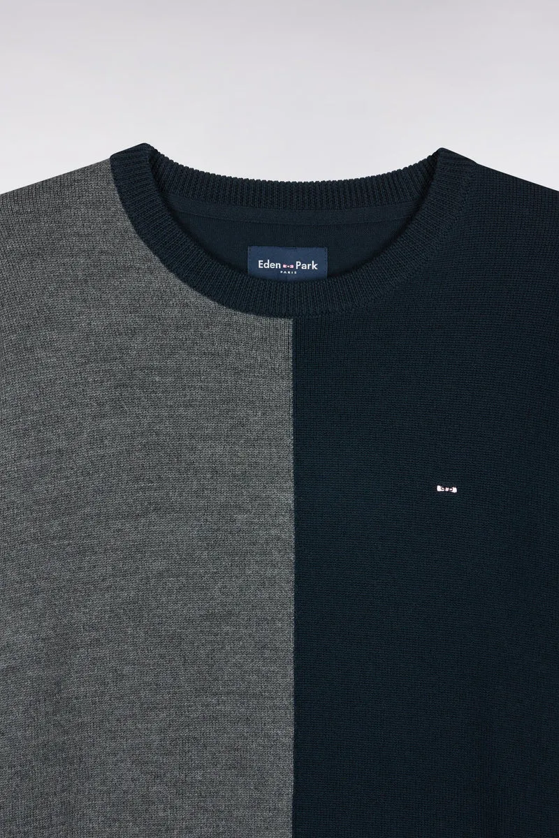 Pull à col rond à découpe verticale en jersey de laine mérinos tricolore