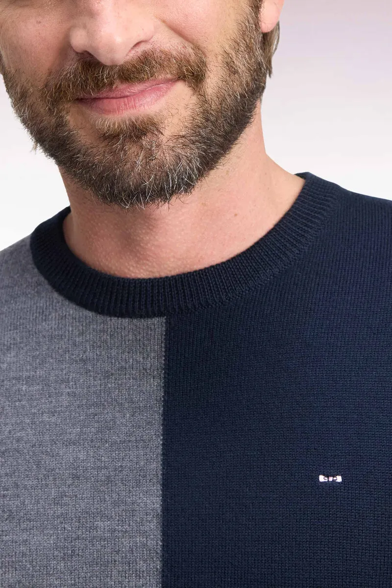 Pull à col rond à découpe verticale en jersey de laine mérinos tricolore