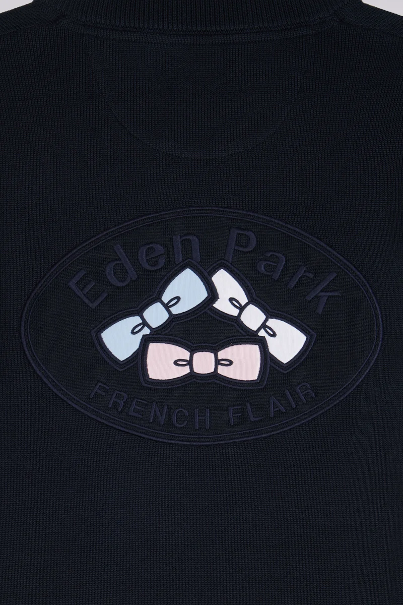 Pull col camionneur zippé en coton marine brodé coupe droite