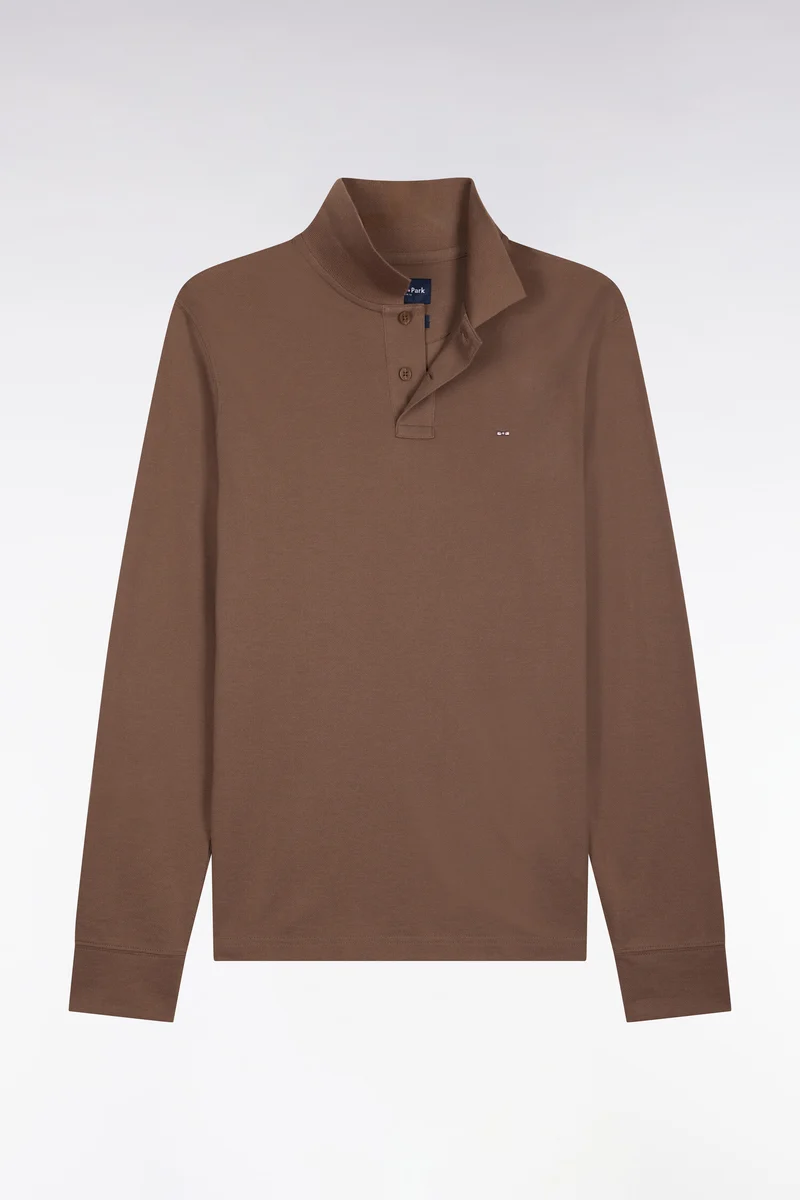Polo manches longues en coton Pima marron coupe droite