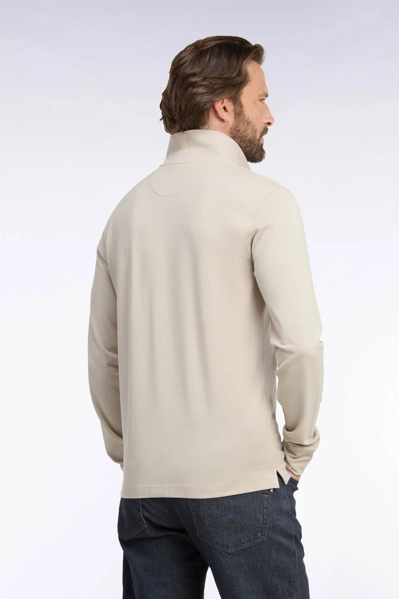 Polo manches longues en coton Pima beige coupe droite