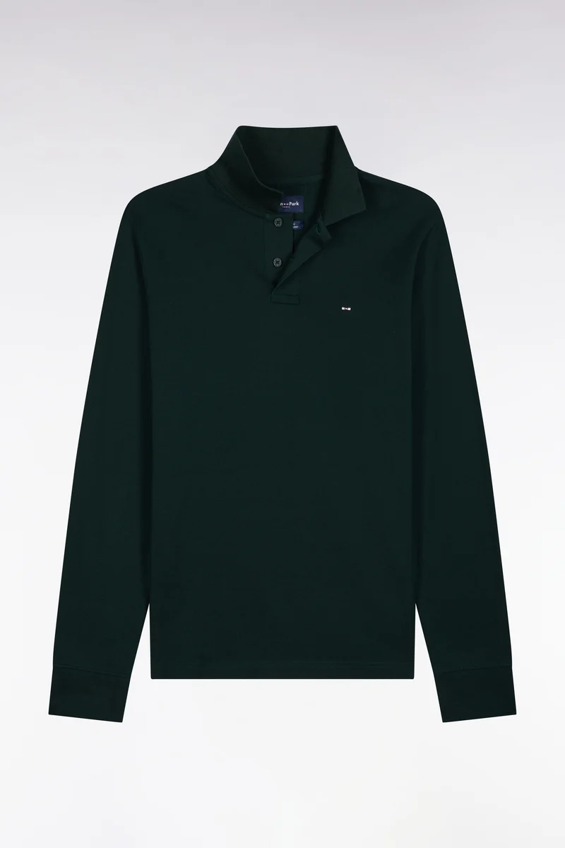 Polo manches longues en coton Pima vert foncé coupe droite