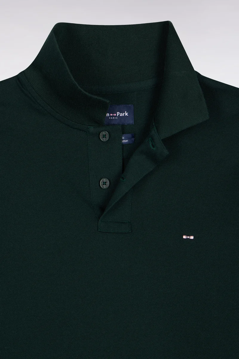 Polo manches longues en coton Pima vert foncé coupe droite