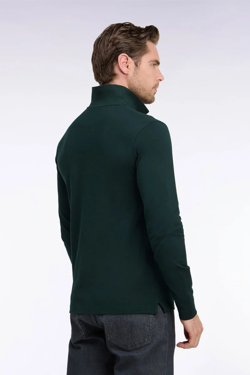 Polo manches longues en coton Pima vert foncé coupe droite