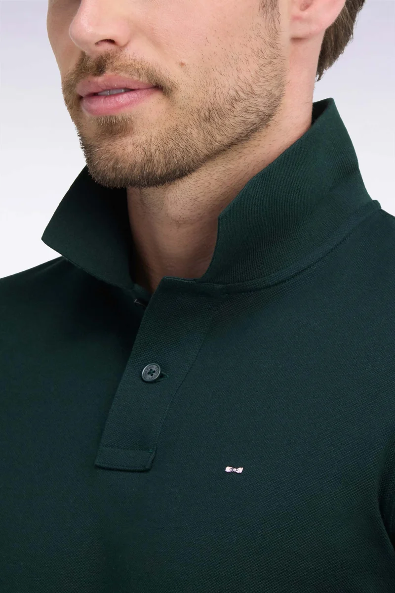 Polo manches longues en coton Pima vert foncé coupe droite