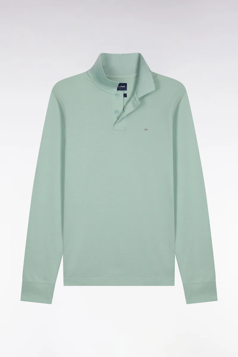 Polo manches longues en coton Pima vert coupe droite