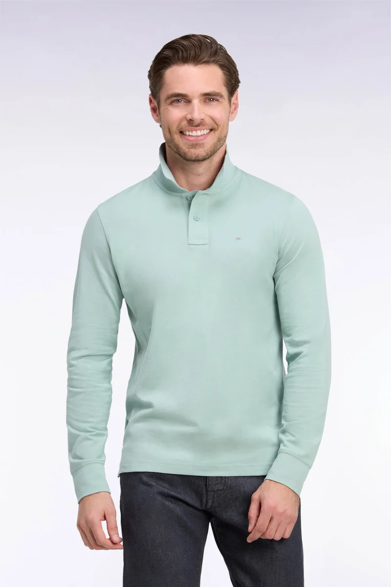Polo manches longues en coton Pima vert coupe droite